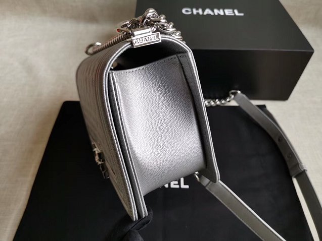 CC original handmade grained calfskin medium boy handbag HA67086 silver(shiny metal)