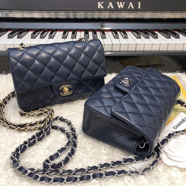 CC original handmade lambskin mini flap bag HA69900 navy blue