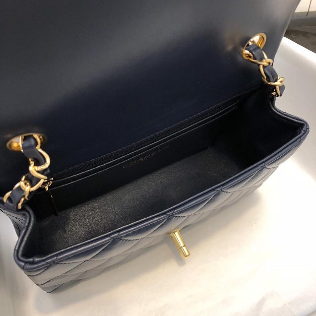 CC original handmade lambskin mini flap bag HA69900 navy blue