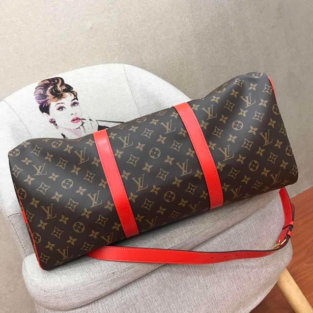 2019 louis vuitton original monogram canvas keepall bandouliere 50 M44643 red