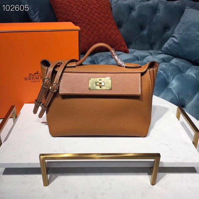 Hermes togo leather small kelly 2424 bag H03698 caramel