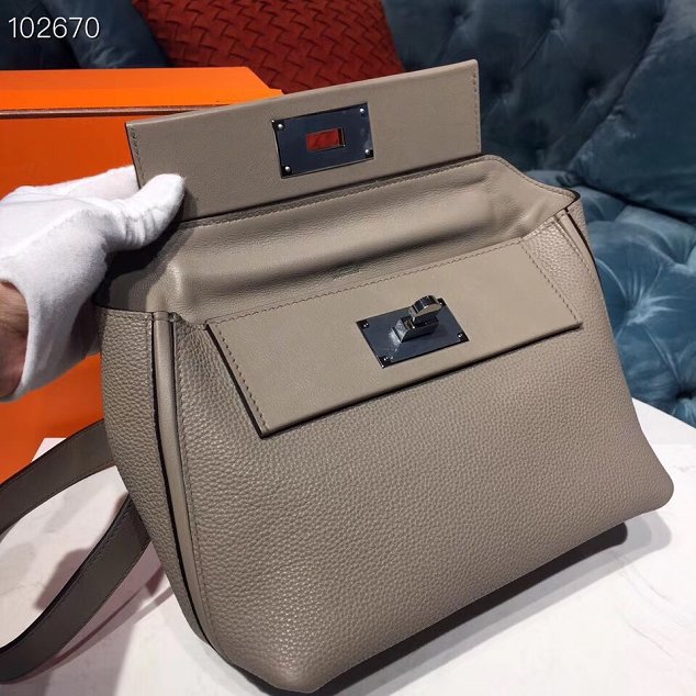 Hermes togo leather small kelly 2424 bag H03698 grey