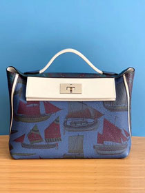 2019 Hermes original handmade printed togo leather kelly 2424 bag H03699 blue