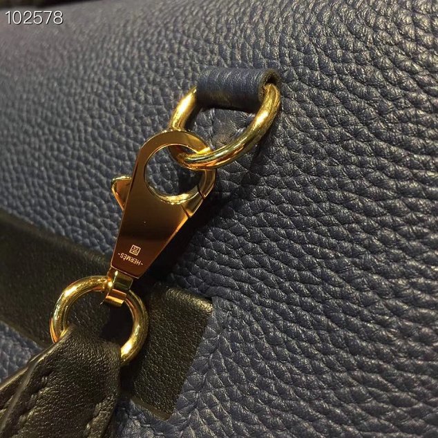 Hermes togo leather kelly 2424 bag H03699 royal blue&black
