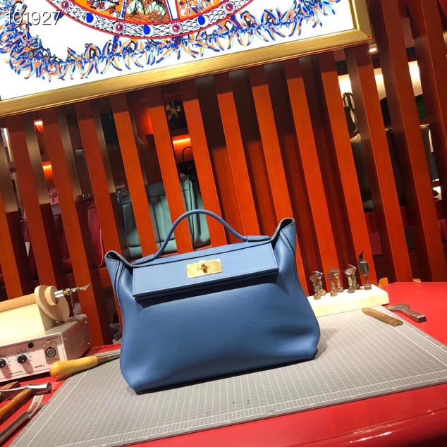 Hermes togo leather small kelly 2424 bag H03698 blue