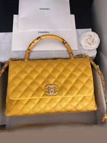 2019 CC original iridescent grained calfskin large coco handle bag A92991 yellow