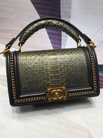 CC original python leather medium boy handbag A94804 black&gold