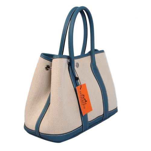 Hermes canvas garden party 30 bag G30 white&blue