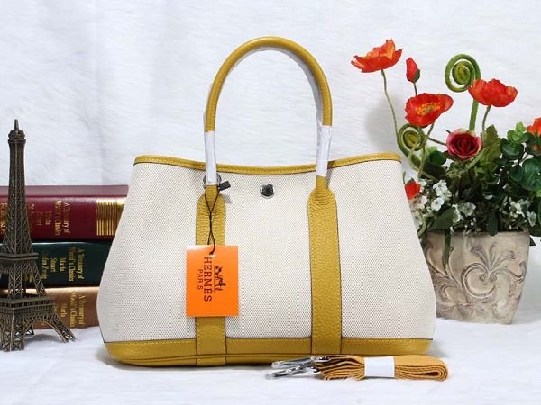 Hermes canvas garden party 30 bag G30 white&bright yellow