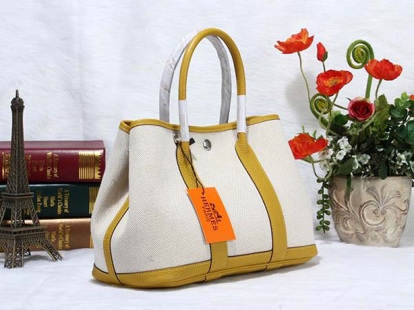 Hermes canvas garden party 30 bag G30 white&bright yellow