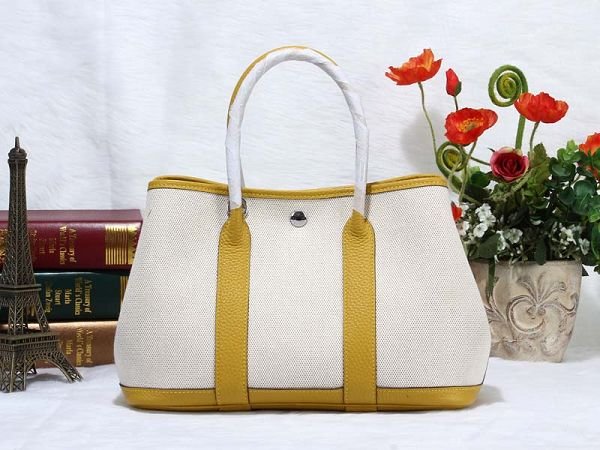 Hermes canvas garden party 30 bag G30 white&bright yellow