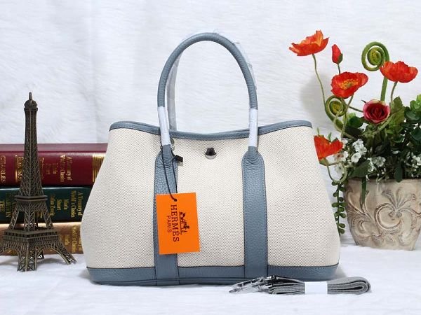 Hermes canvas garden party 30 bag G30 white&light blue