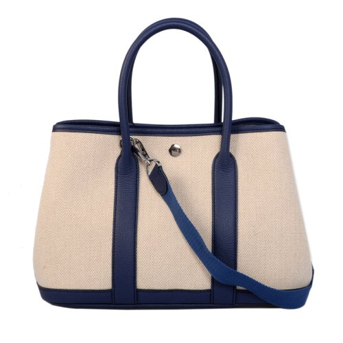 Hermes canvas garden party 30 bag G30 white&navy blue