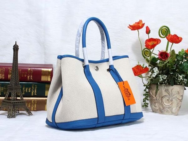 Hermes canvas garden party 30 bag G30 white&royal blue