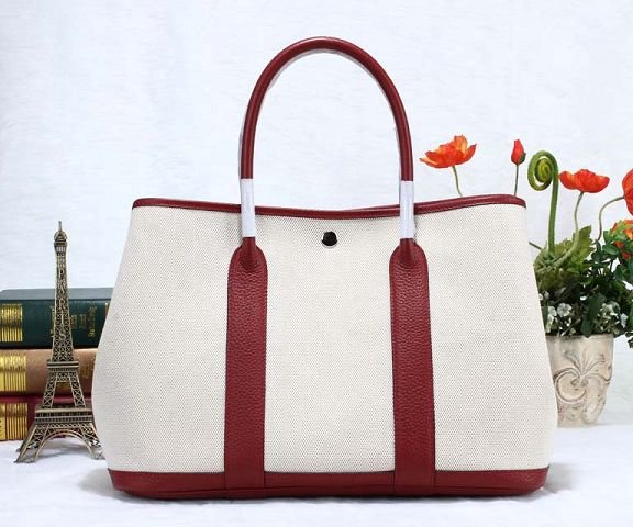 Hermes canvas large garden party 36 bag G36 white&bordeaux