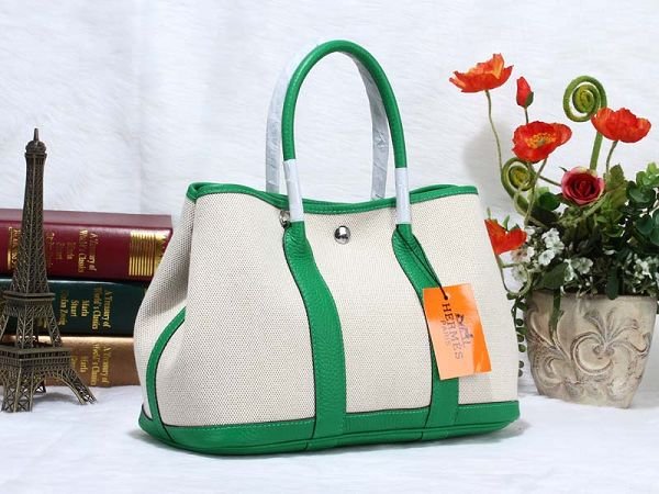 Hermes canvas large garden party 36 bag G36 white&bright green