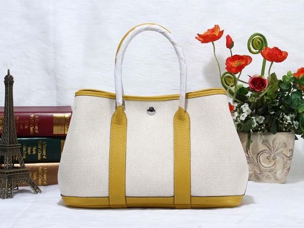 Hermes canvas large garden party 36 bag G36 white&bright yellow