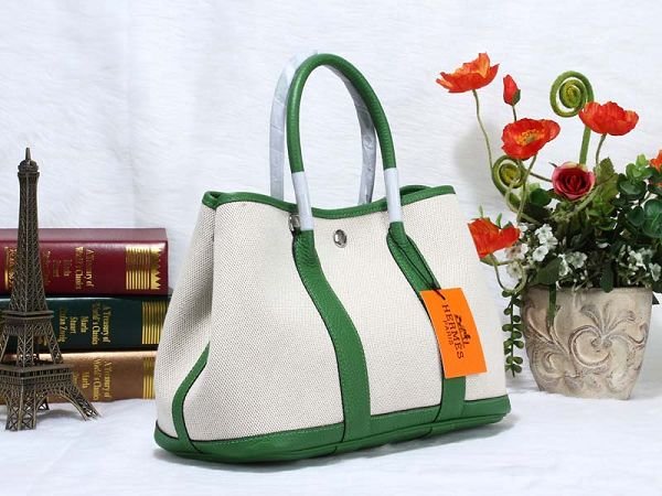 Hermes canvas large garden party 36 bag G36 white&green