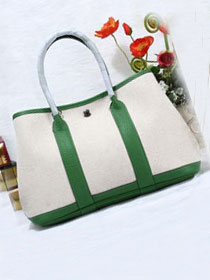 Hermes original canvas large garden party 36 bag G36 white&green 