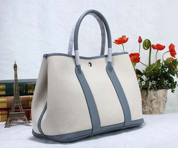 Hermes canvas large garden party 36 bag G36 white&light blue