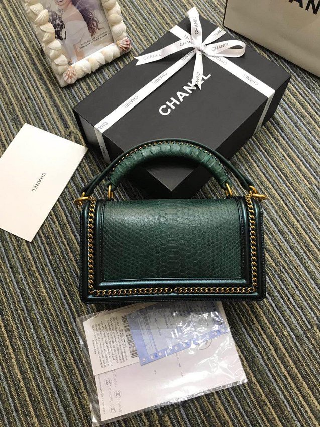 CC original python leather medium boy handbag A94804 blackish green