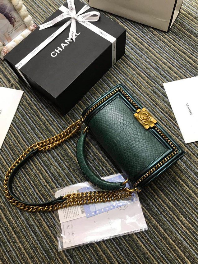 CC original python leather medium boy handbag A94804 blackish green