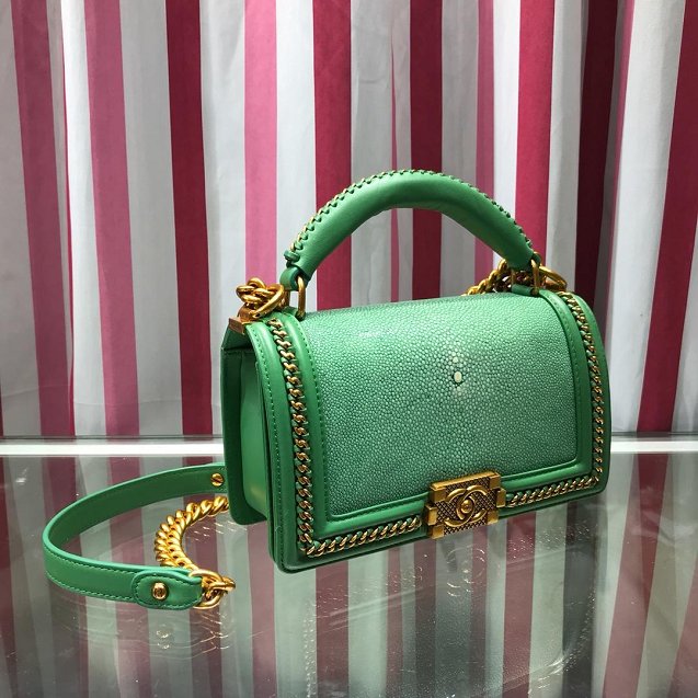 CC original stingray skin boy handbag A94804 light green