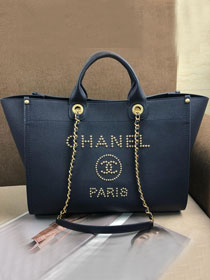 2019 CC original grained calfskin large shopping bag A57067 navy blue