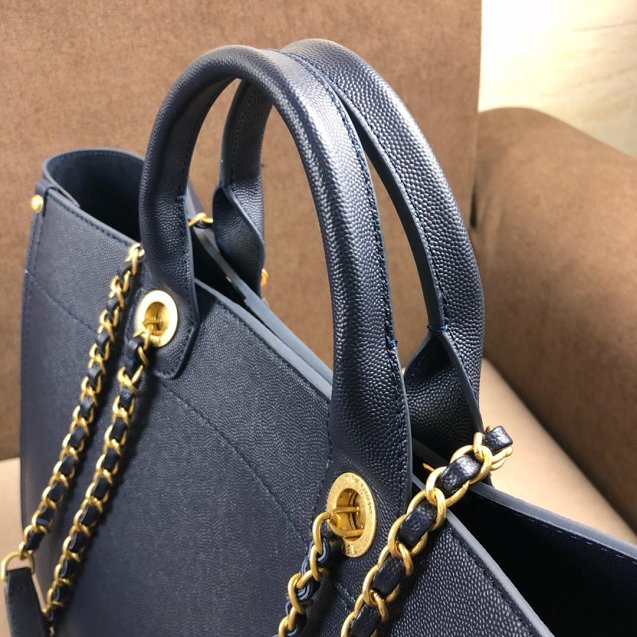 2019 CC original grained calfskin large shopping bag A57067 navy blue