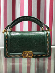 CC original lizard leather boy handbag A94804 blackish green 