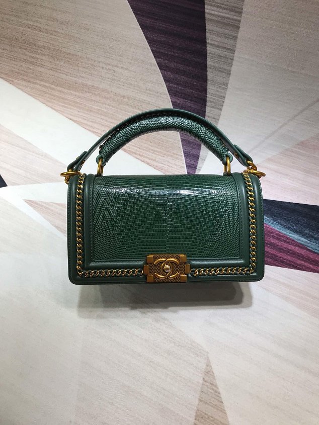 CC original lizard leather boy handbag A94804 green