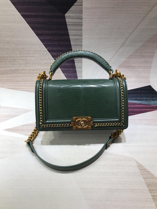 CC original lizard leather boy handbag A94804 green