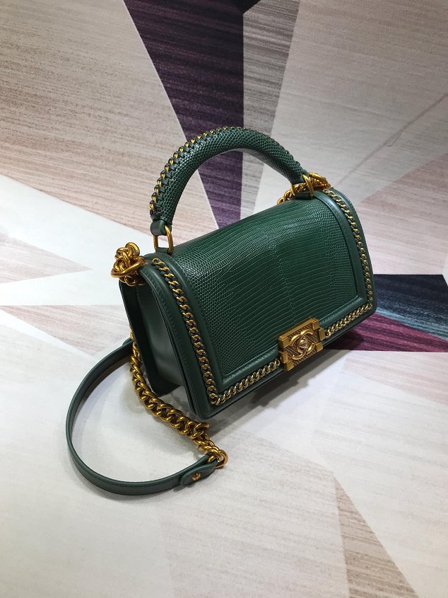 CC original lizard leather boy handbag A94804 green