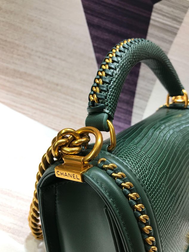 CC original lizard leather boy handbag A94804 green