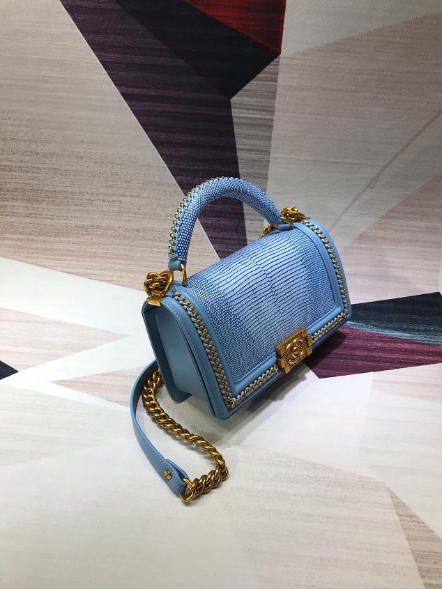 CC original lizard leather boy handbag A94804 sky blue 