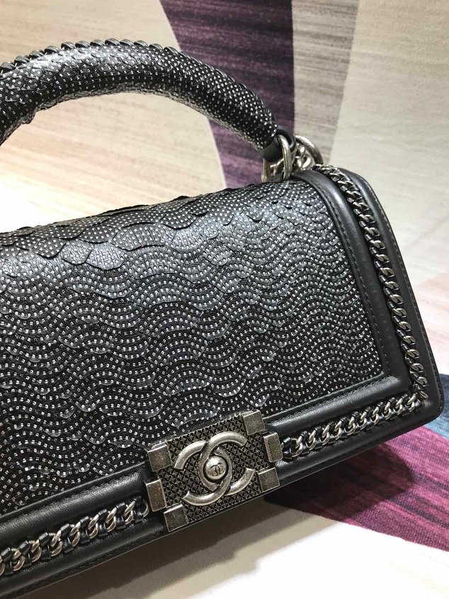 CC original python leather medium boy handbag A94804 black