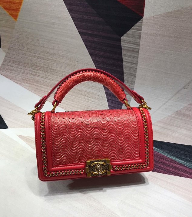 CC original python leather medium le boy handbag A94804 red