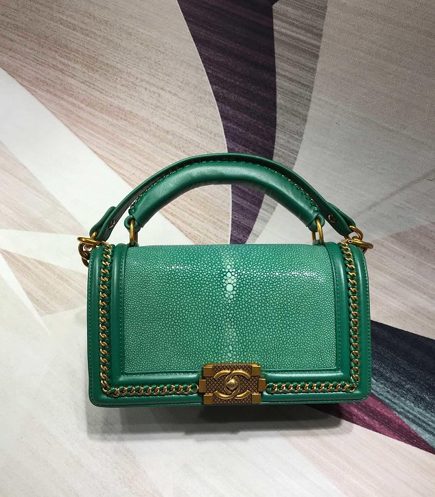 CC original stingray skin boy handbag A94804 green