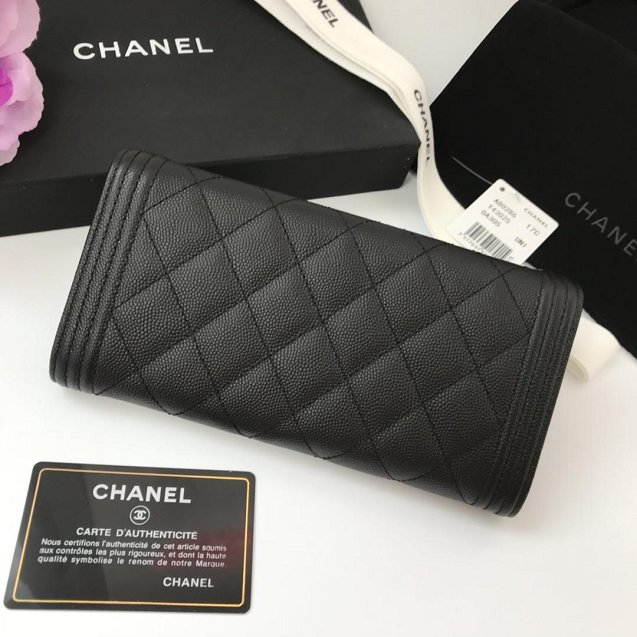 CC grained calfskin boy chanel long flap wallet A80286 black