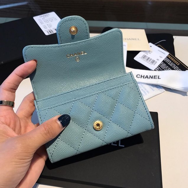 CC grained calfskin classic card holder AP0214 lake blue