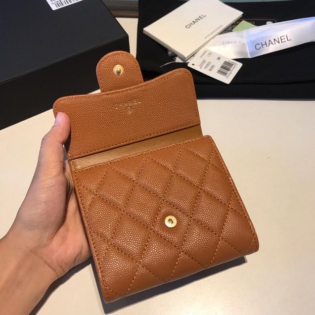 CC grained calfskin classic flap wallet AP0231 caramel