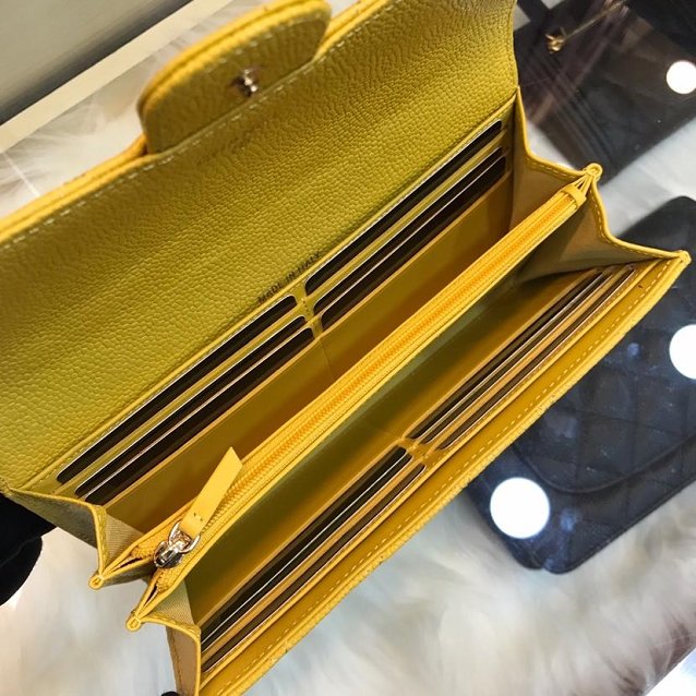 CC grained classic long flap wallet A80758 yellow
