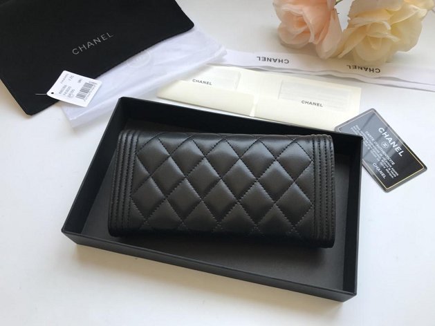 CC lambskin boy long flap wallet A80286 black