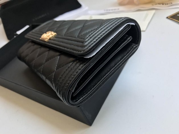 CC lambskin boy long flap wallet A80286 black