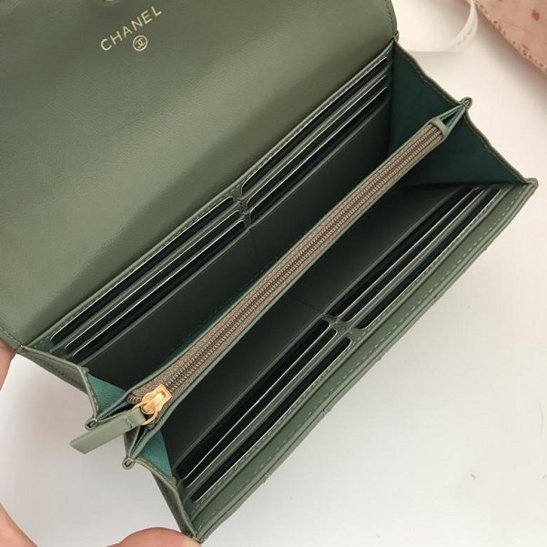 CC lambskin boy long flap wallet A80286 olive