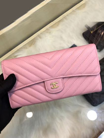CC lambskin classic long flap wallet A80758 pink