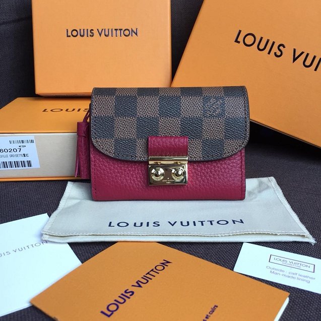 Louis vuitton damier ebene croisette wallet N60208 burgundy