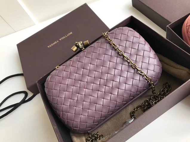 BV original lambskin chain knot clutch 498478 light purple