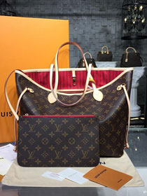 Louis vuitton original handmade monogram canvas neverfull mm m41177 red