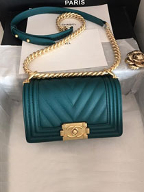 2019 CC original grained calfskin boy handbag A67085-2 turquoise